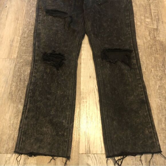 MISSGUIDED Black Acid Wash Straight Leg Jeans Distressed Grunge Raw Hem Size 8 - Picture 8 of 13